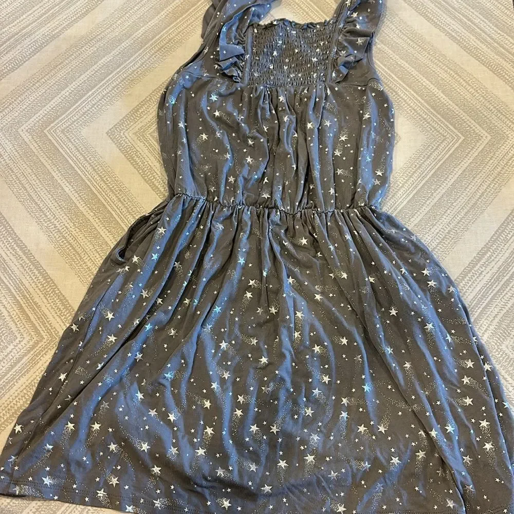 Imoga Girls Grey Tank Dress with Silver Stars - Size 8